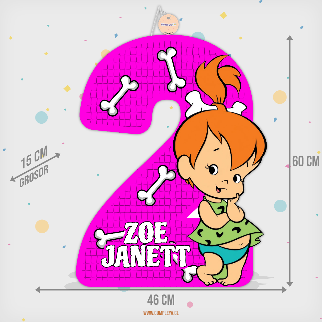 PIÑATA NUMERO 2 DE PEBBLES DE LOS PICAPIEDRAS 60CM PREMIUM