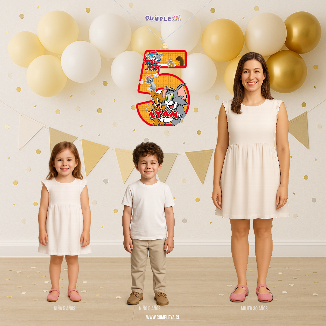 PIÑATA NUMERO 5 CON TOM Y JERRY 40CM PREMIUM