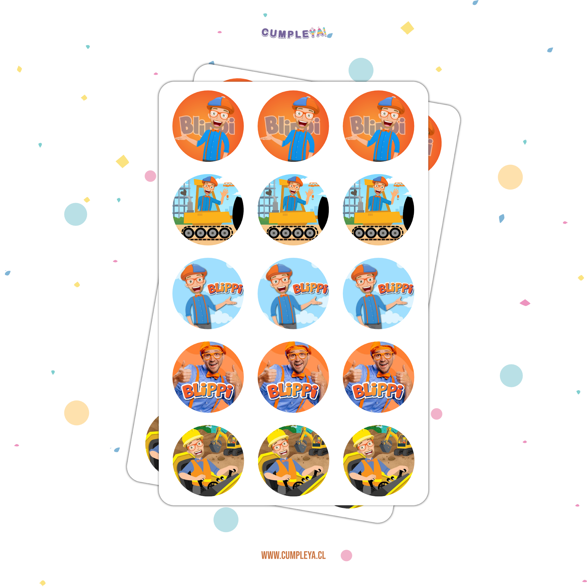 30 STICKER CIRCULARES 5 X 5 CM BLIPPI