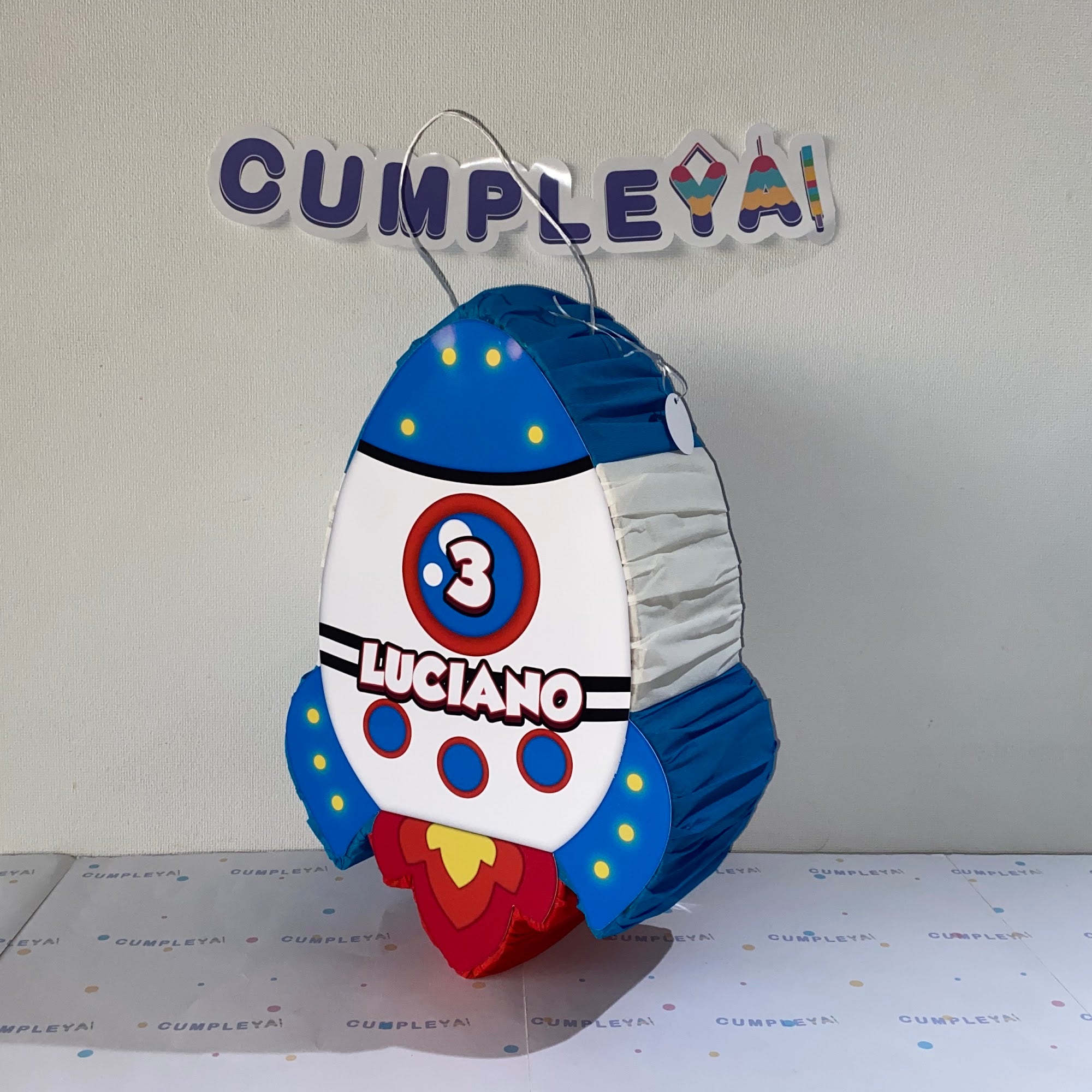 PIÑATA 40 CM COHETE ESPACIAL AZUL