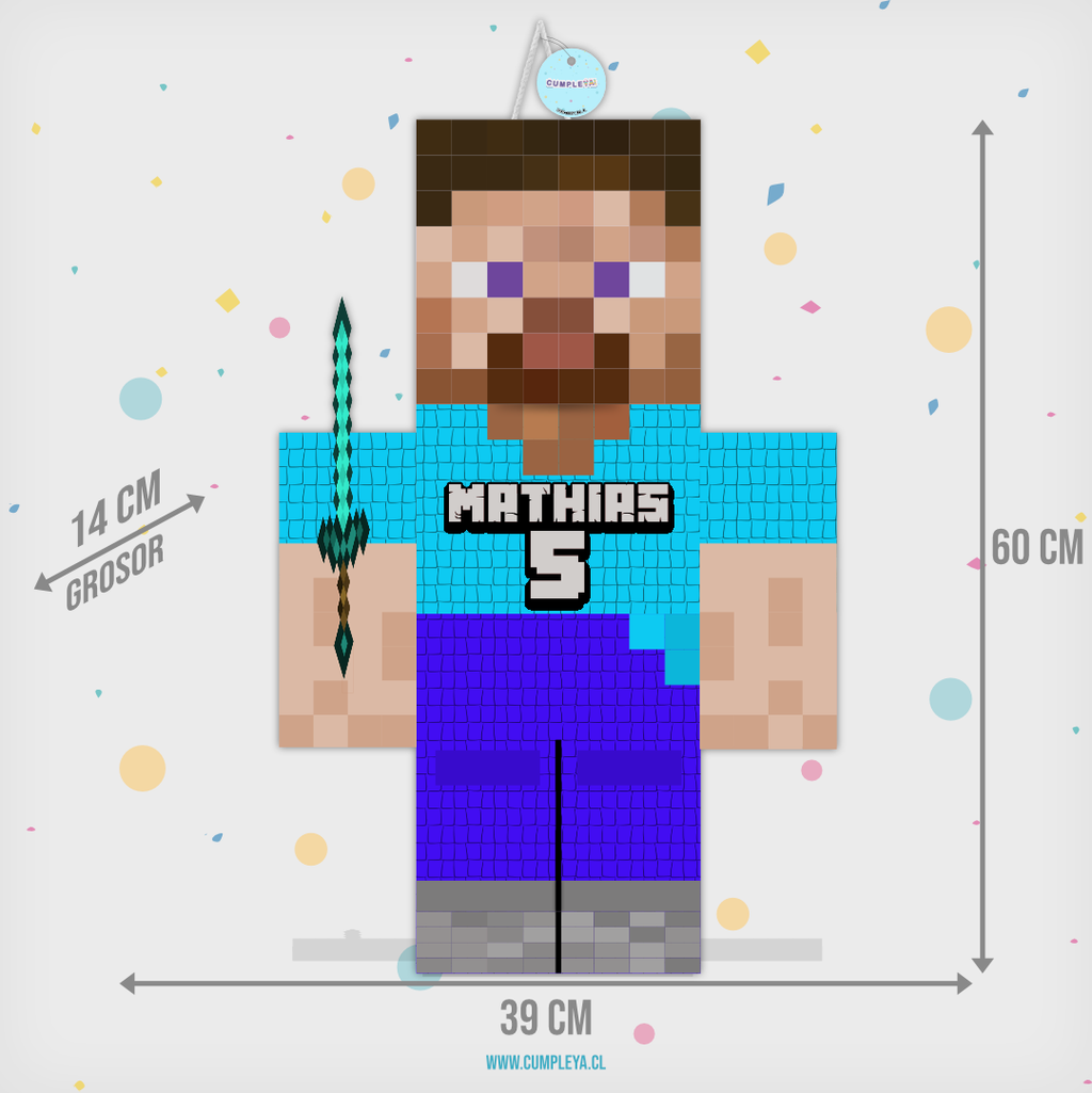 PIÑATA STEVE DE MINECRAFT 60CM PREMIUM