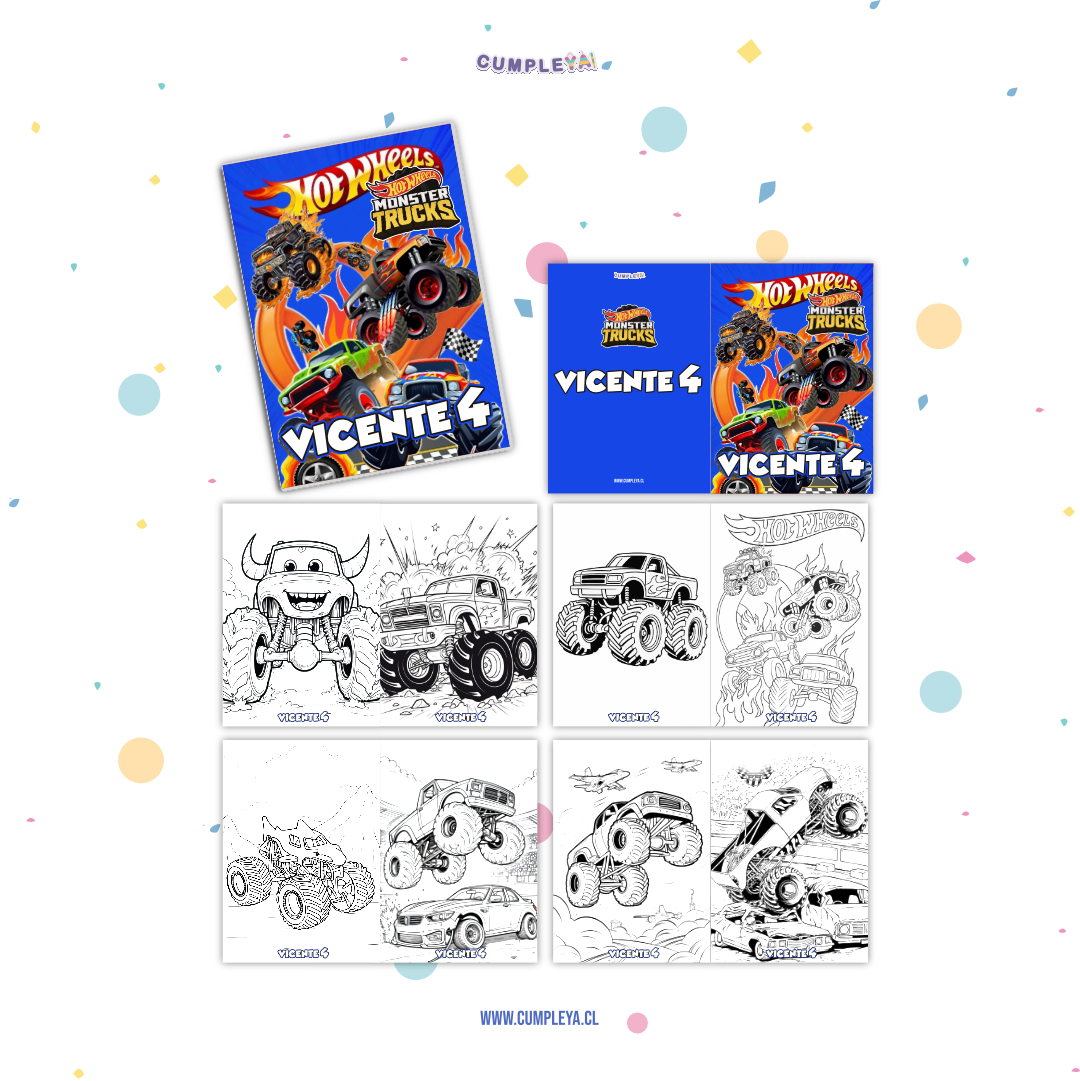 LIBRITO PARA COLOREAR MONSTER TRUCK 8 PAGINAS 11X15CM