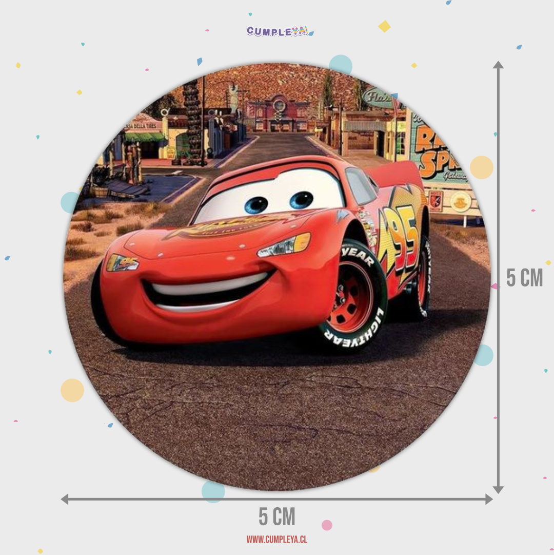 30 STICKER CIRCULARES 5 X 5 CM CARS