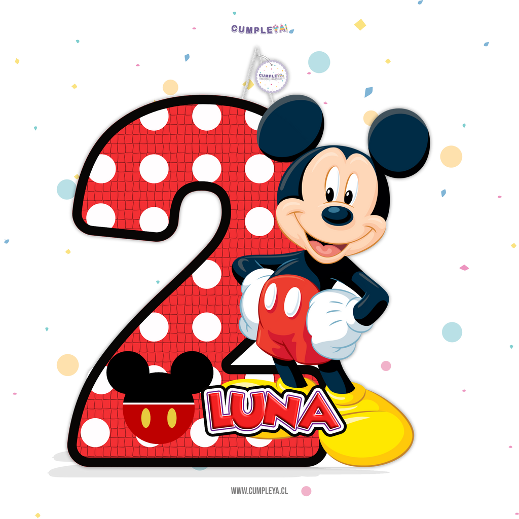 PIÑATA NUMERO 2 CON MICKEY MOUSE 40CM PREMIUM
