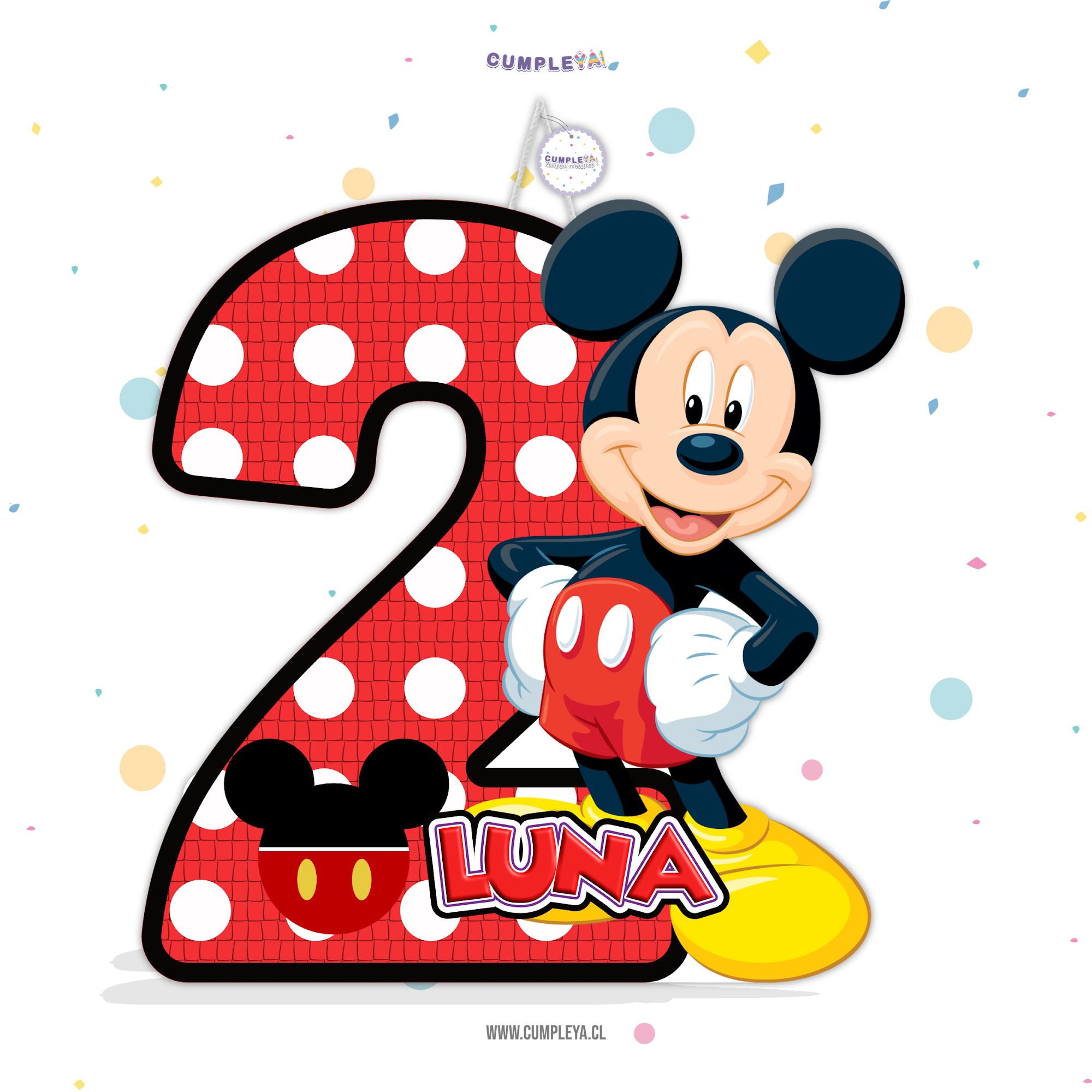 PIÑATA NUMERO 2 CON MICKEY MOUSE 40CM PREMIUM