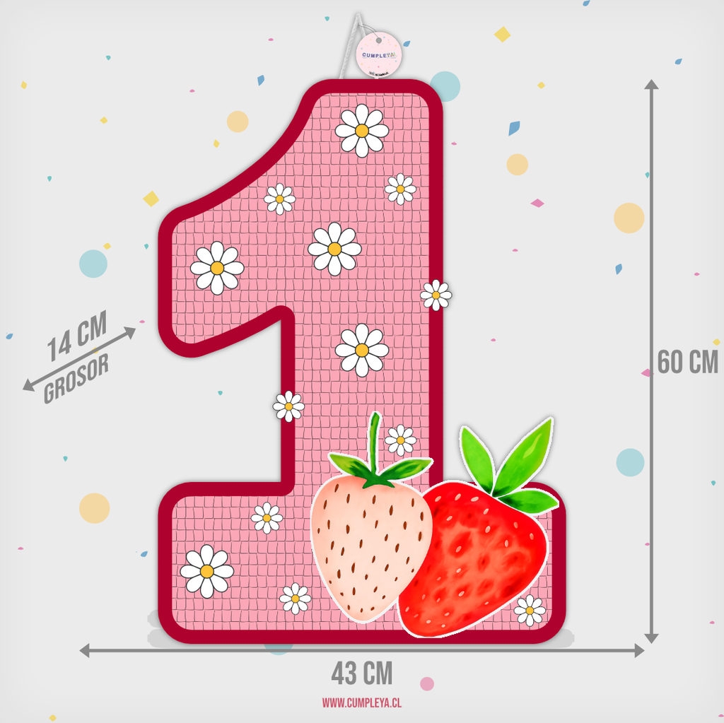 PIÑATA FRUTILLAS Y FLORES 60CM PREMIUM