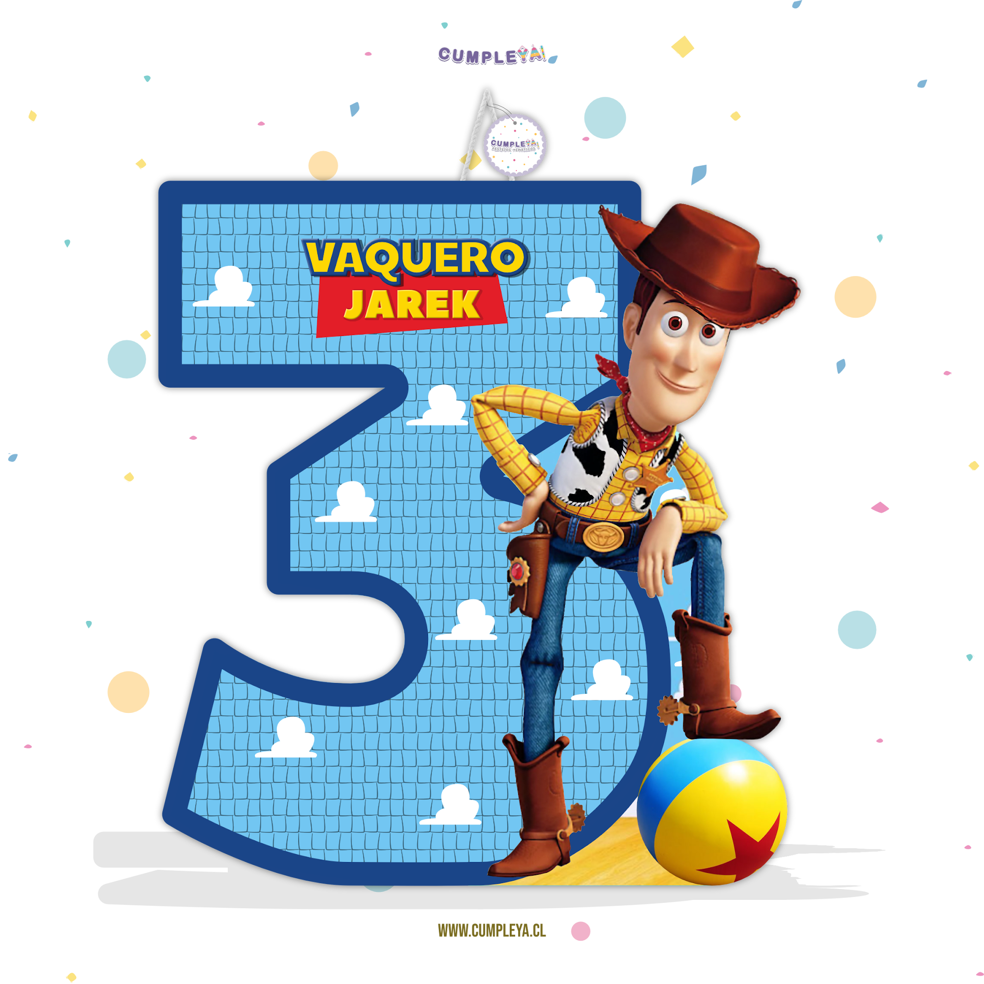 PIÑATA WOODY NUMERO 3 60CM PREMIUM