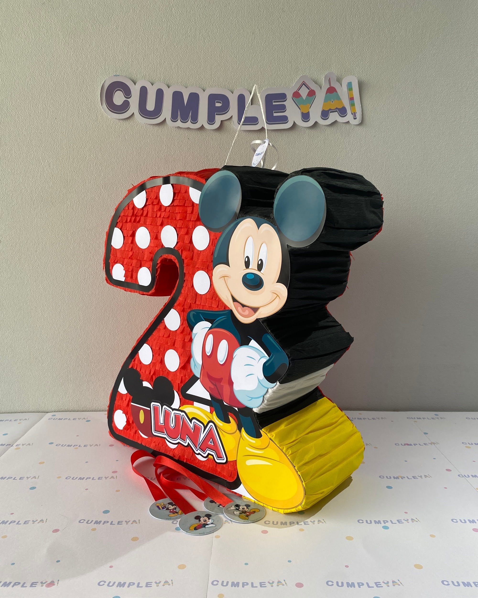 PIÑATA NUMERO 2 CON MICKEY MOUSE 40CM PREMIUM