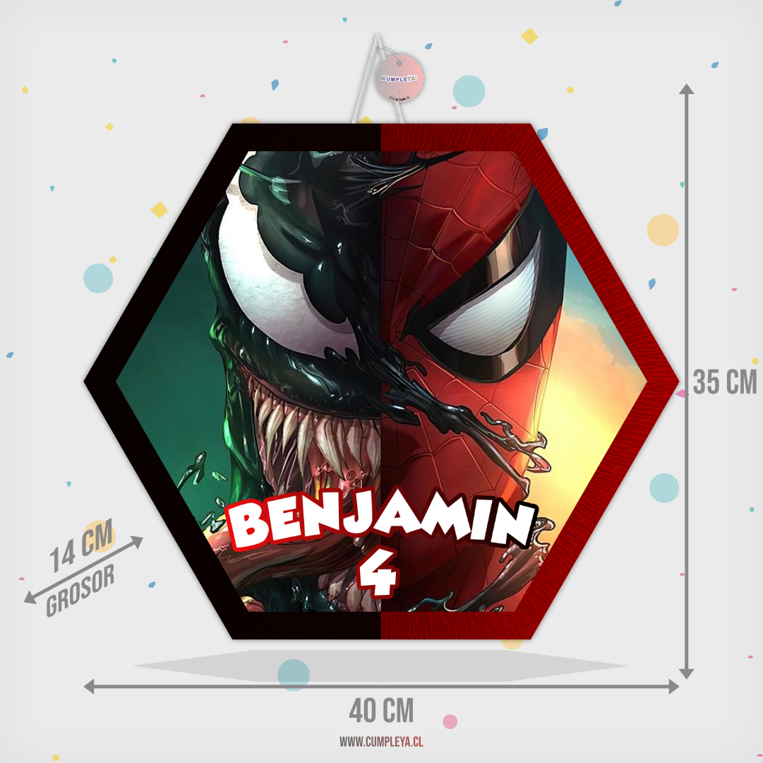 PIÑATA SPIDERMAN Y VENOM HEXAGONAL EXPRÉS 40CM