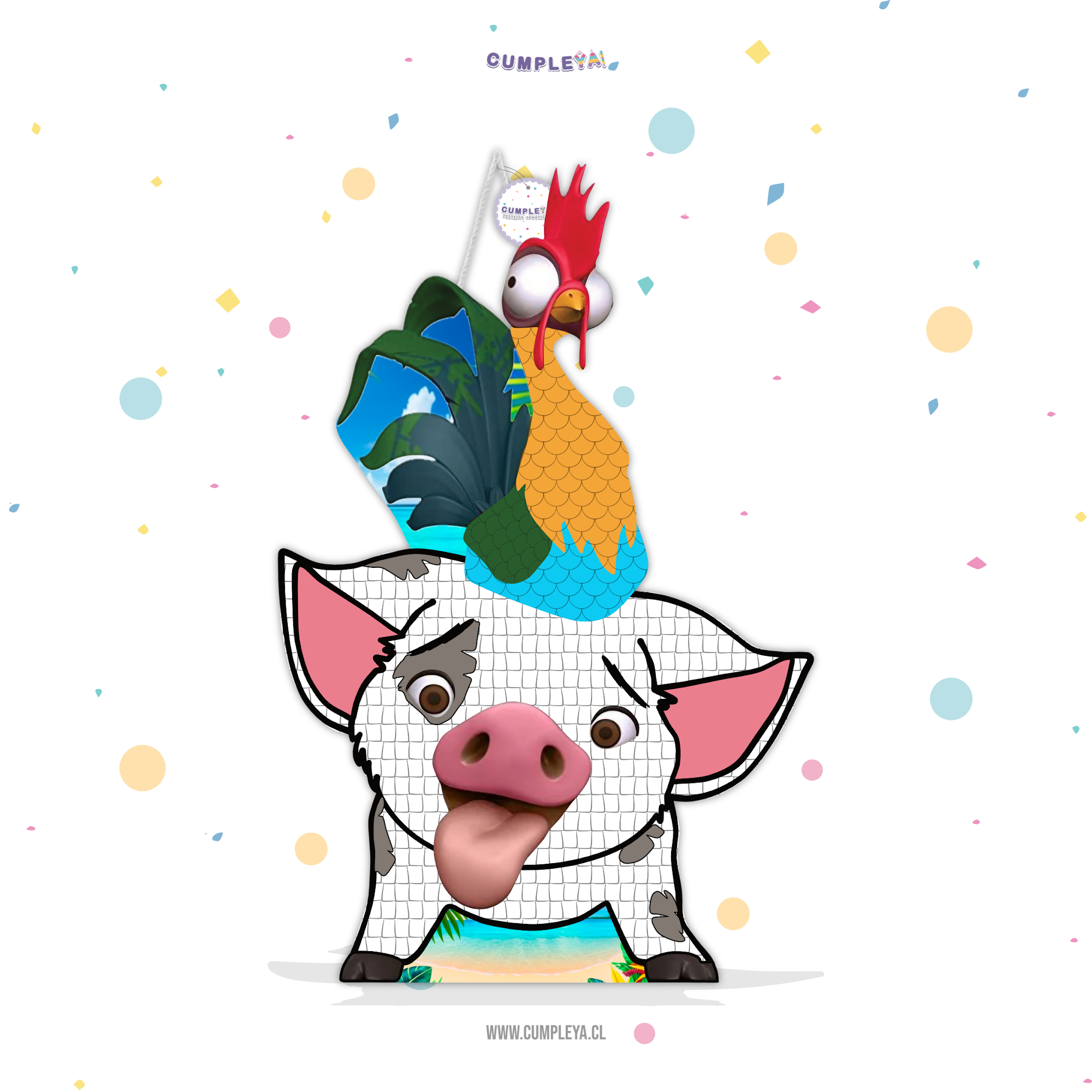PIÑATA CERDITO Y GALLO DE MOANA 60CM PREMIUM