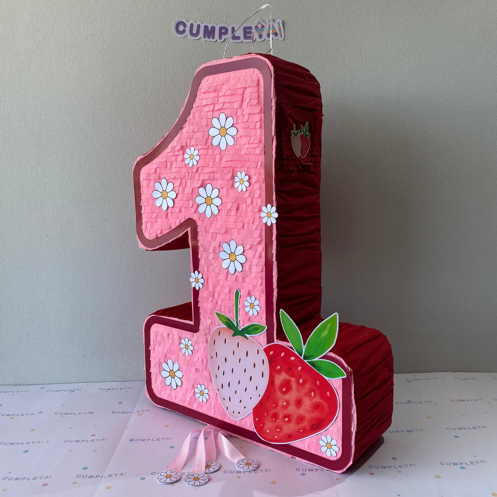 PIÑATA FRUTILLAS Y FLORES 60CM PREMIUM