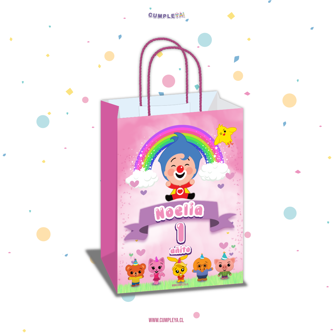 BOLSA SORPRESA PLIM PLIM AZUL Y ROSADO PERSONALIZADO 16X21X8CM