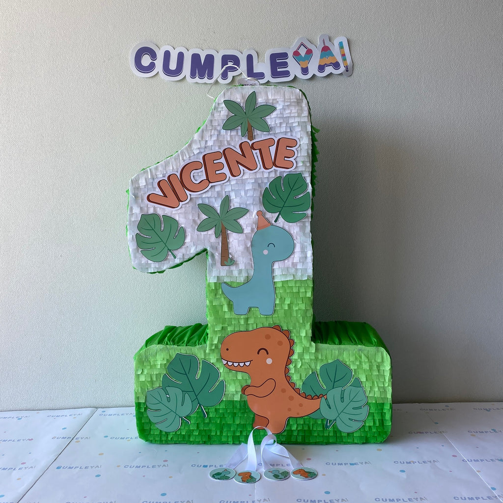 PIÑATA NUMERO 1 CON DINOSAURIO BEBE 60CM PREMIUM