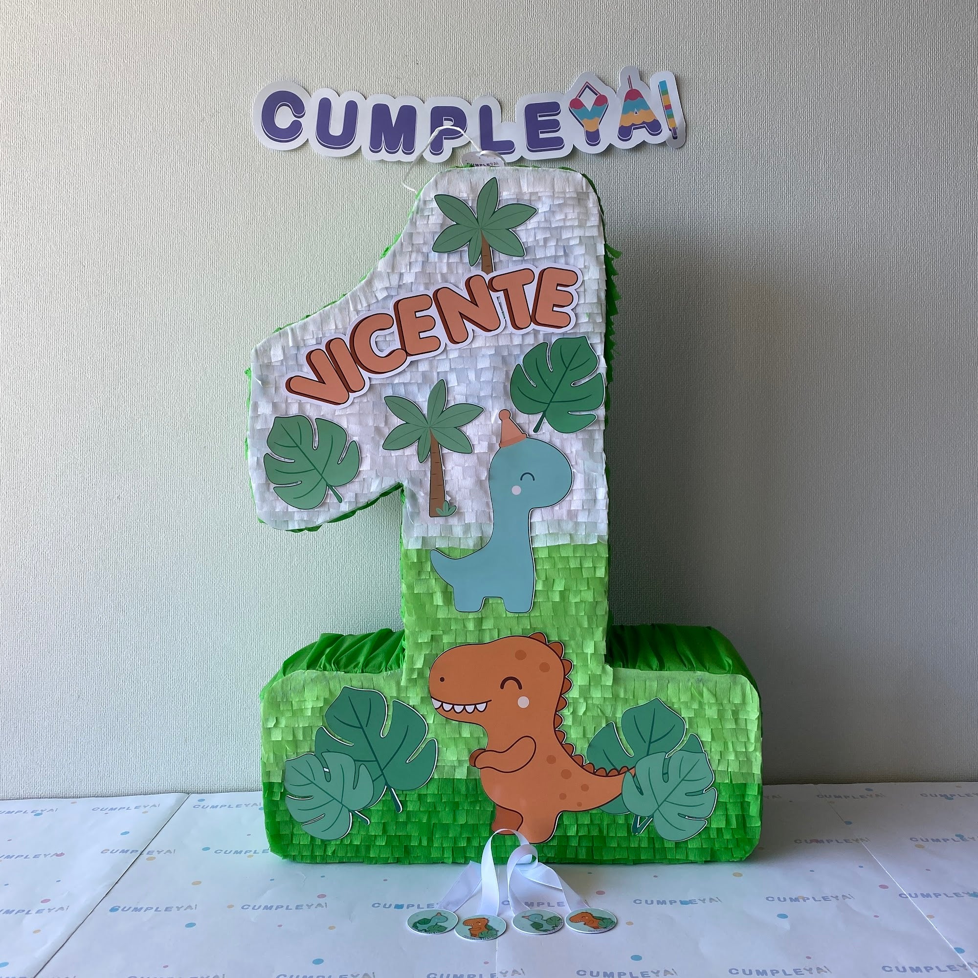 PIÑATA NUMERO 1 CON DINOSAURIO BEBE 60CM PREMIUM