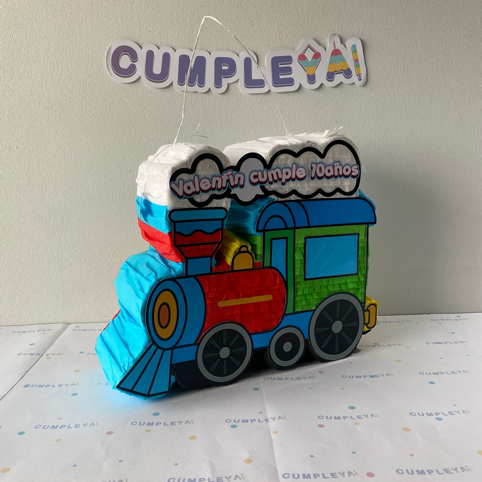 PIÑATA TREN AZUL VERDE Y ROJO 40CM PREMIUM