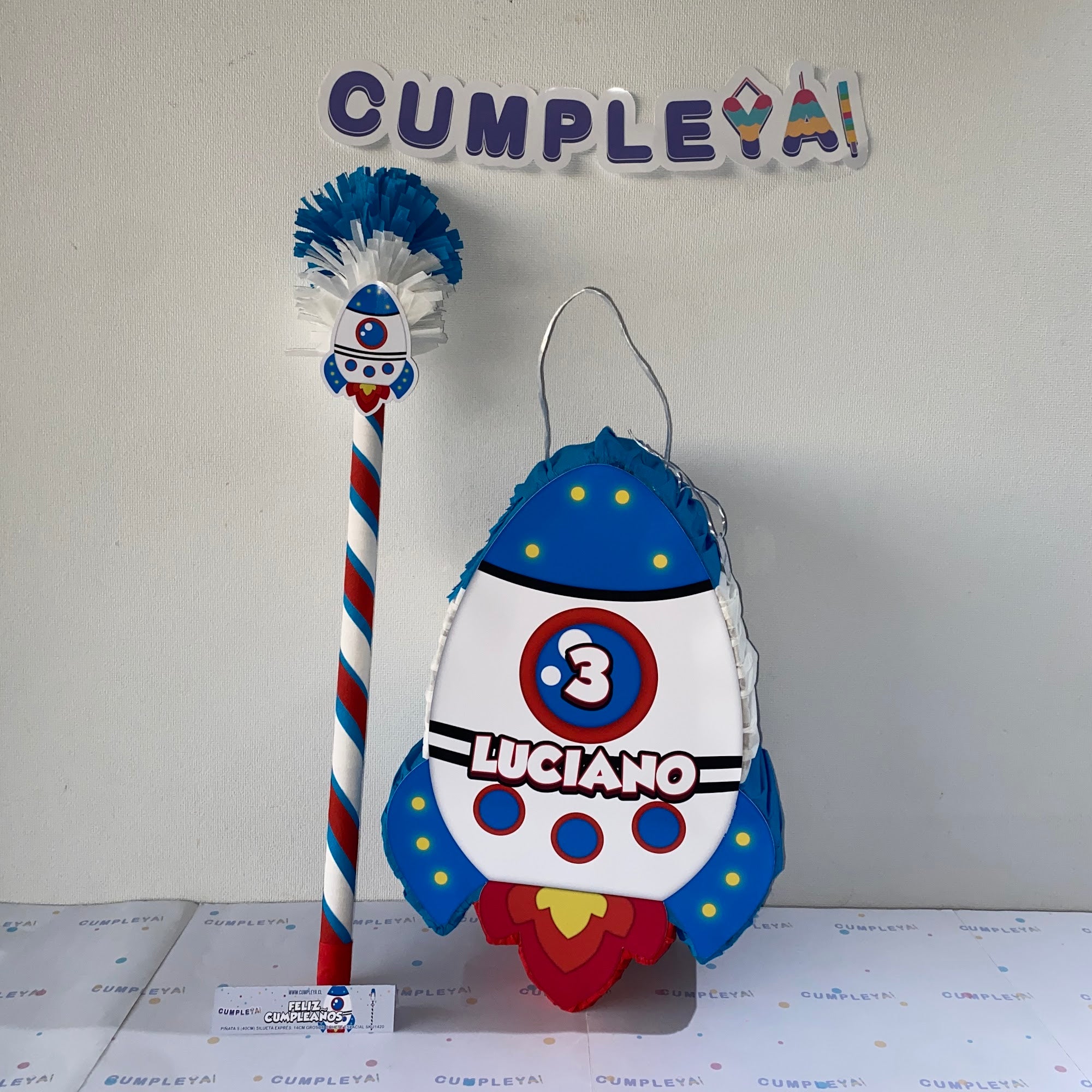 PIÑATA 40 CM COHETE ESPACIAL AZUL
