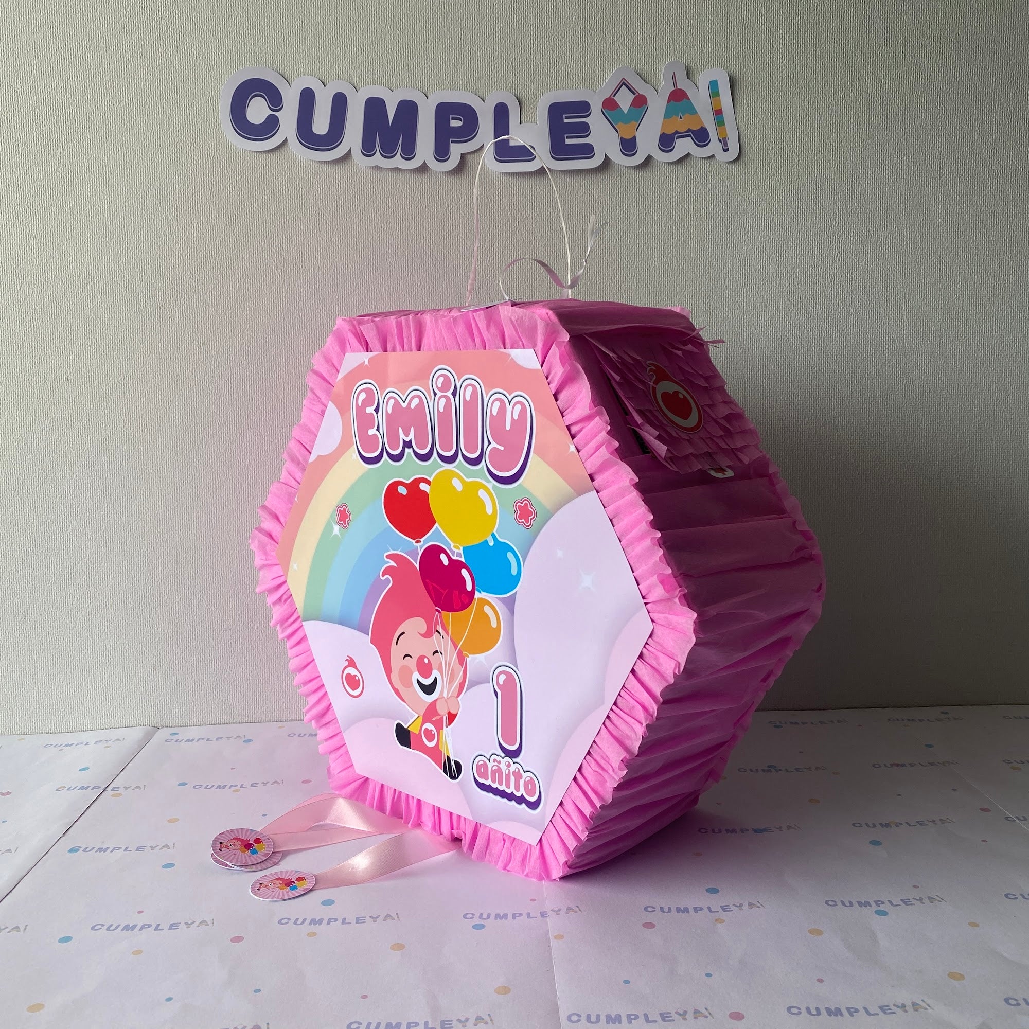 PIÑATA PLIM PLIM ROSADO HEXAGONAL EXPRÉS 40CM