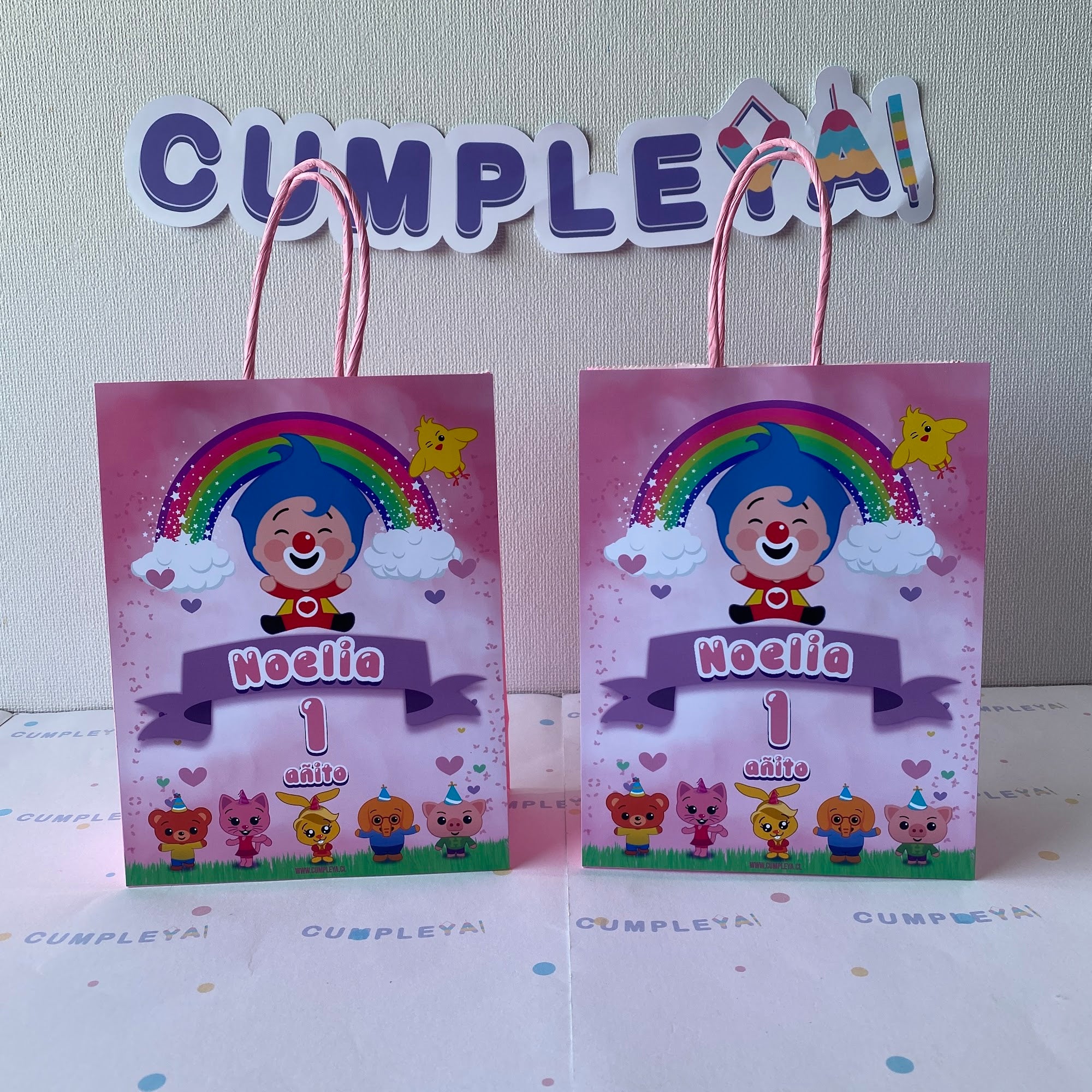 BOLSA SORPRESA PLIM PLIM AZUL Y ROSADO PERSONALIZADO 16X21X8CM