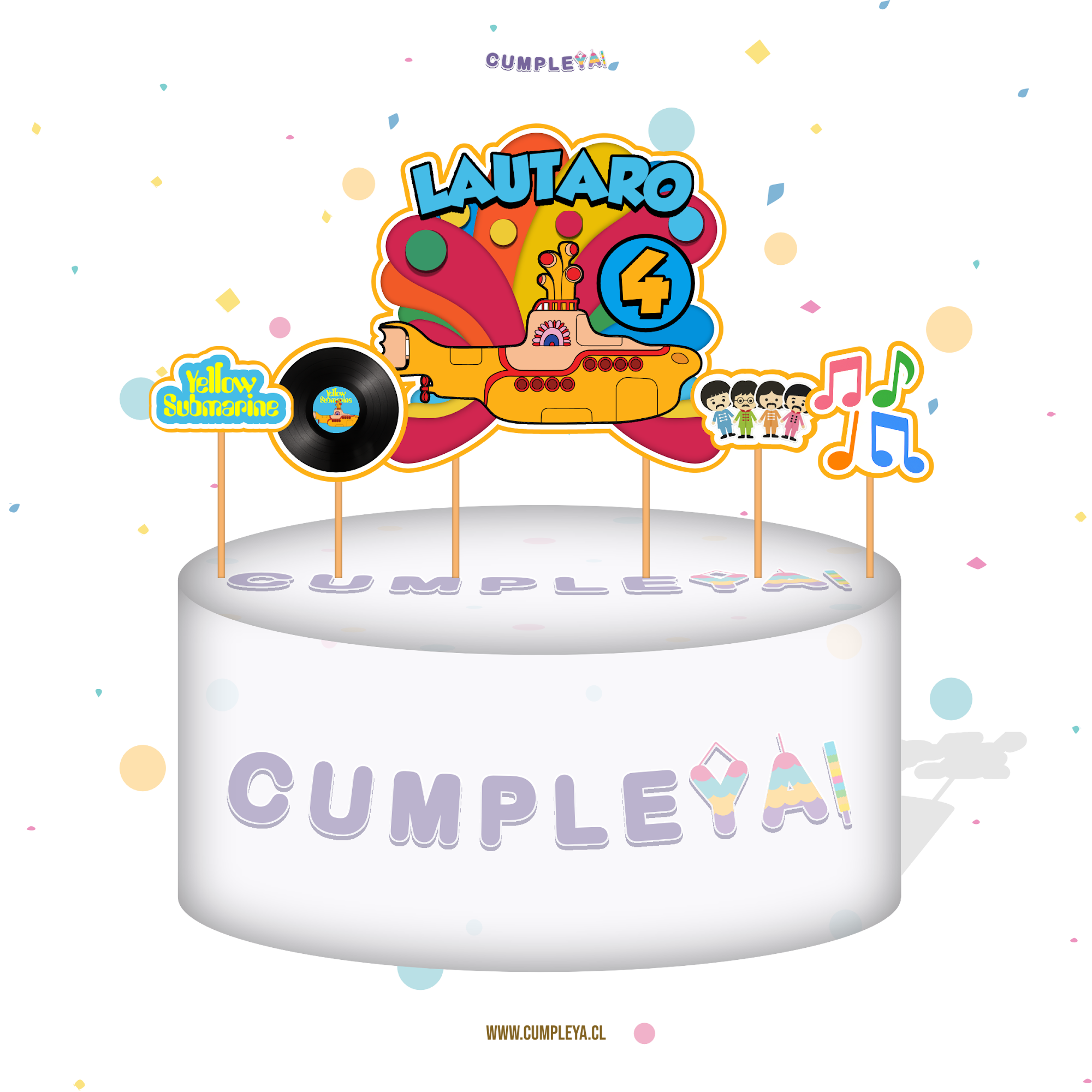 TOPPER YELLOW SUBMARINE INFANTIL 15CM + 4U 6CM