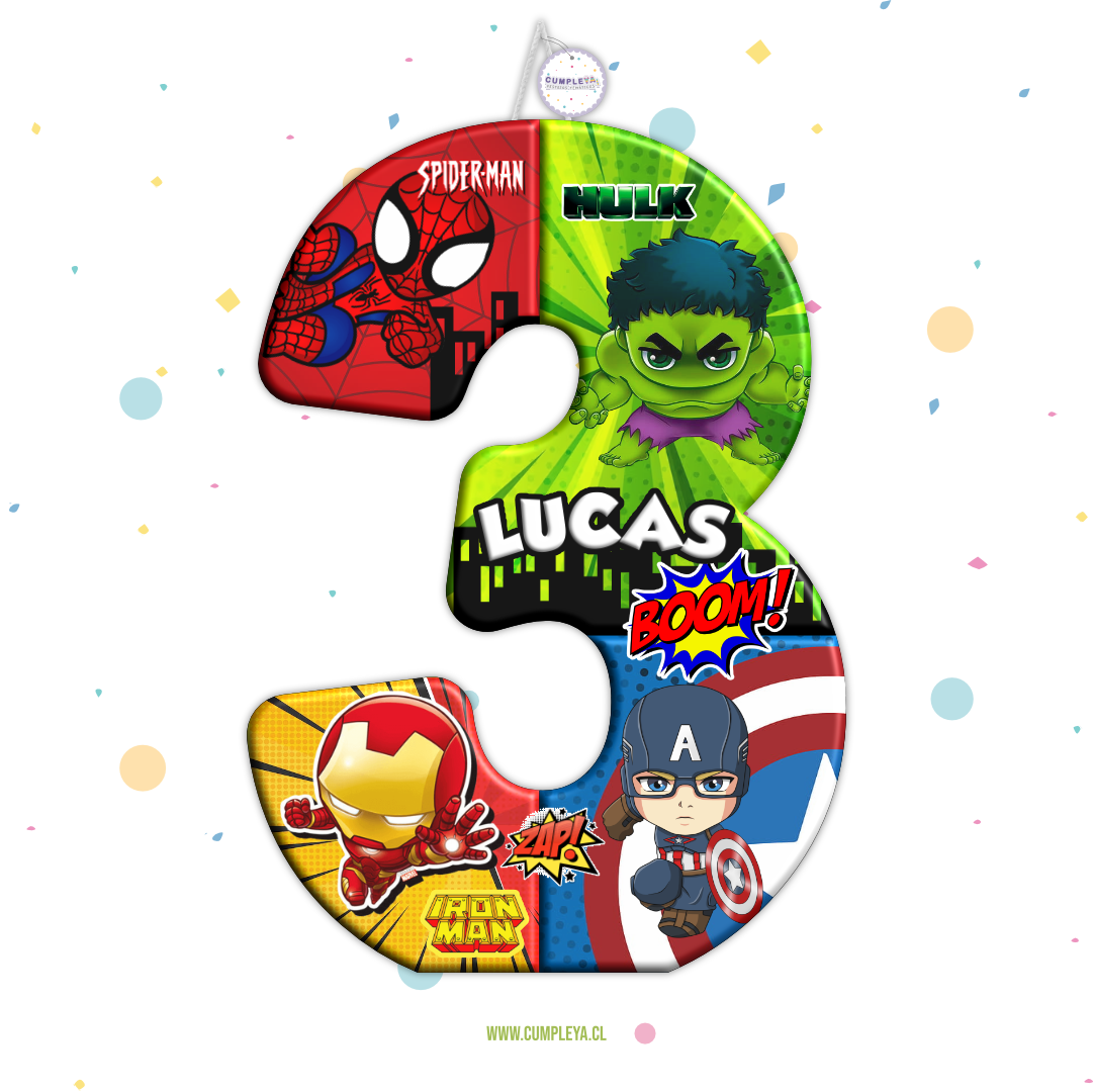 PIÑATA 60 CM XL NUMERO 3 LOS VENGADORES BEBES