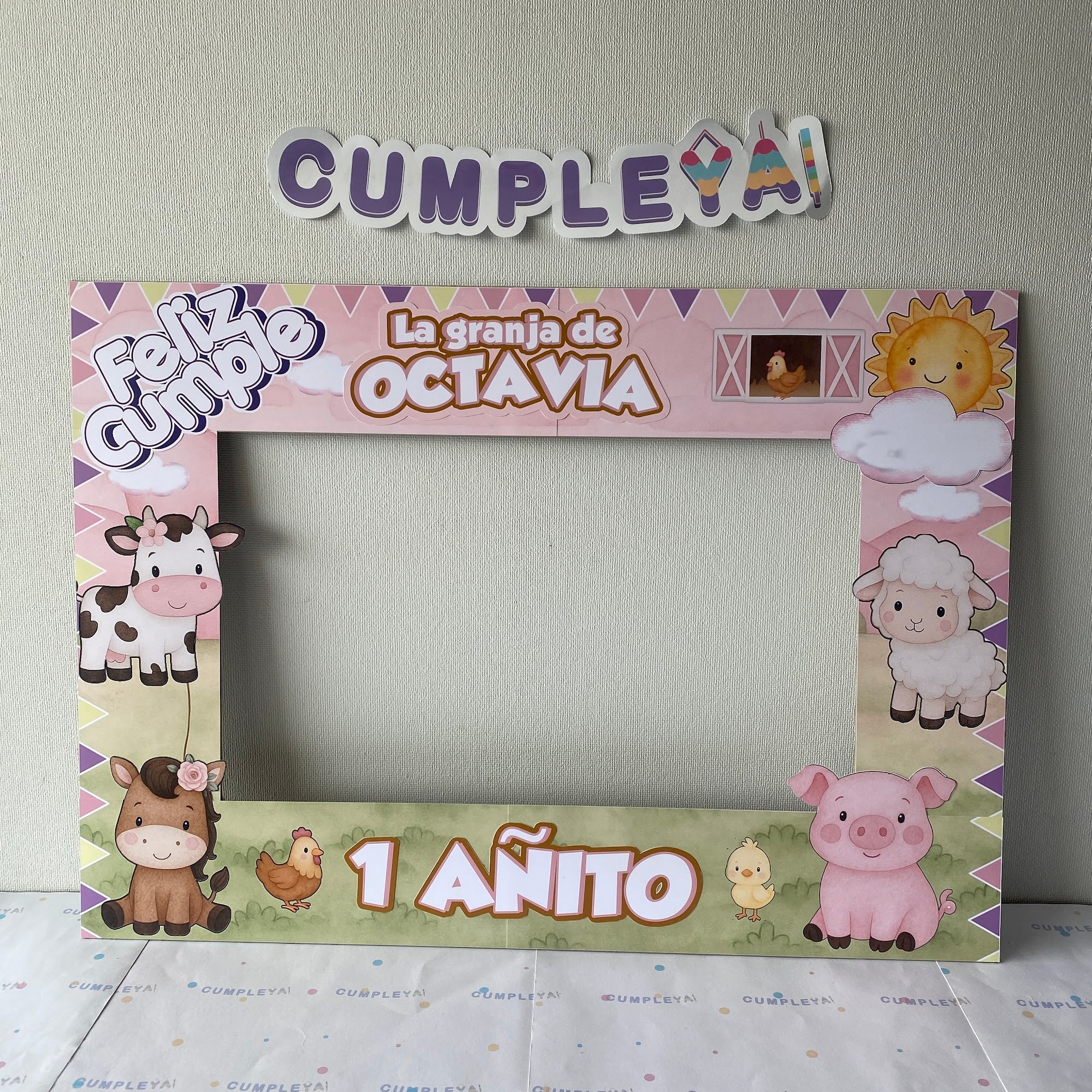 CUADRO SELFIE GRANJITA ROSADA ANIMALITOS 77X55CM