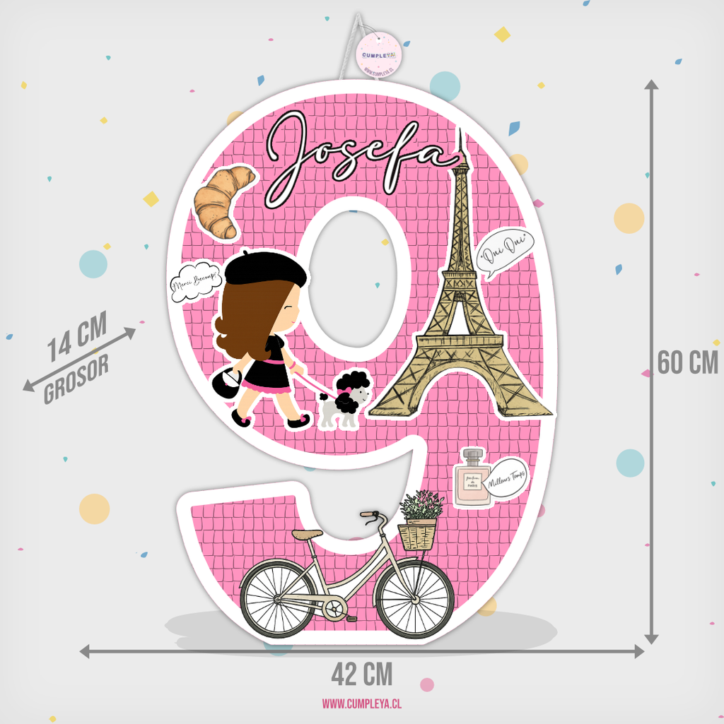 PIÑATA NUMERO NUEVE PARIS 60CM PREMIUM