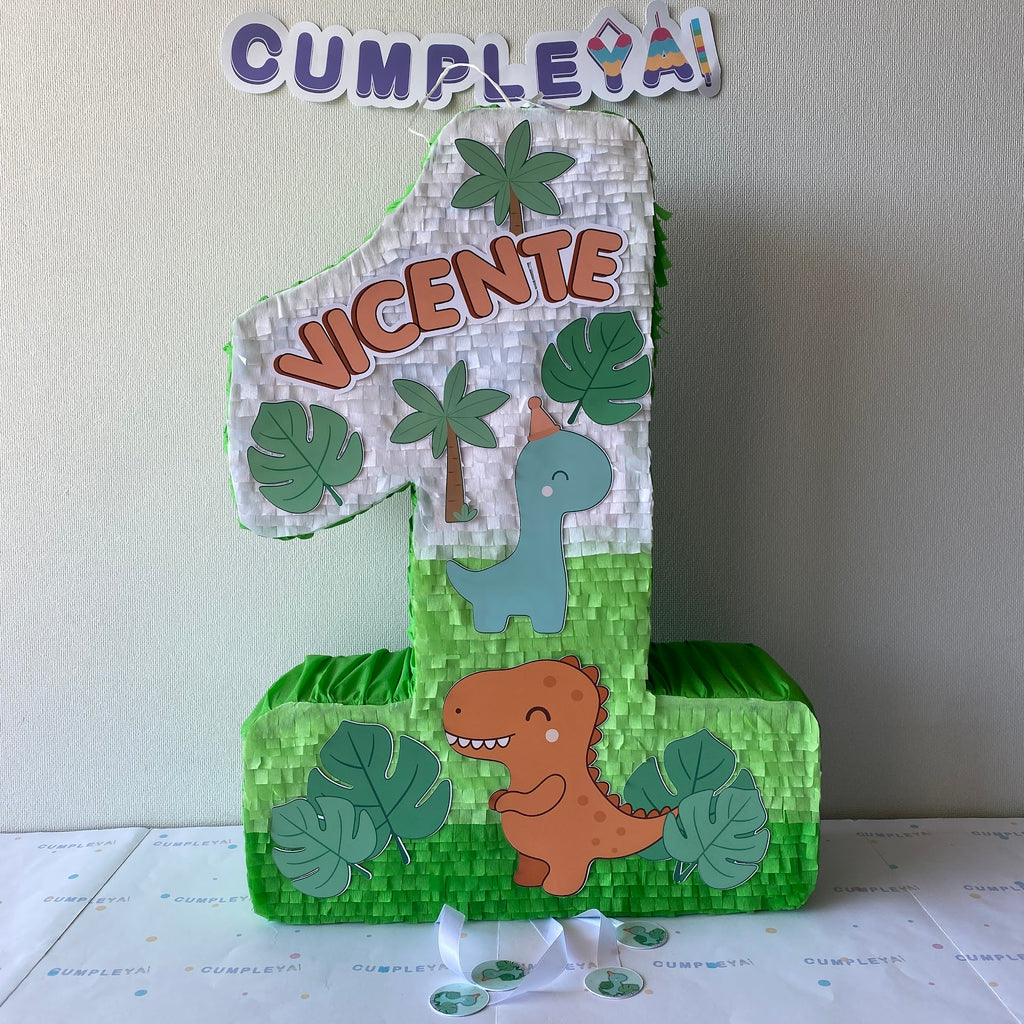 PIÑATA NUMERO 1 CON DINOSAURIO BEBE 60CM PREMIUM