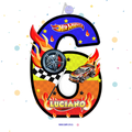 PIÑATA 40 CM NUMEROS HOT WHEELS NUMERO 6