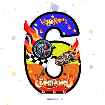PIÑATA 40 CM NUMEROS HOT WHEELS NUMERO 6