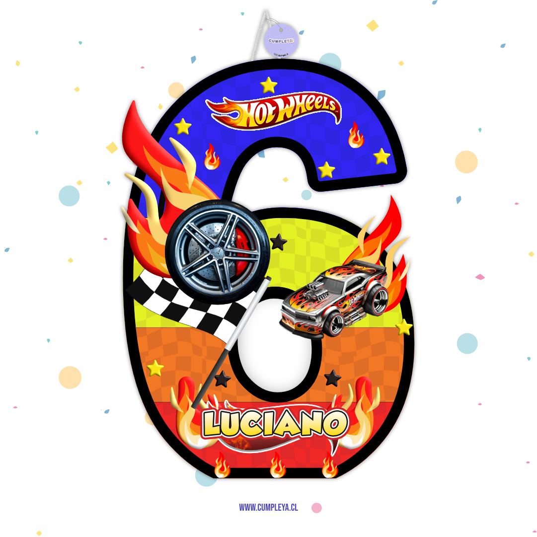 PIÑATA 40 CM NUMEROS HOT WHEELS NUMERO 6