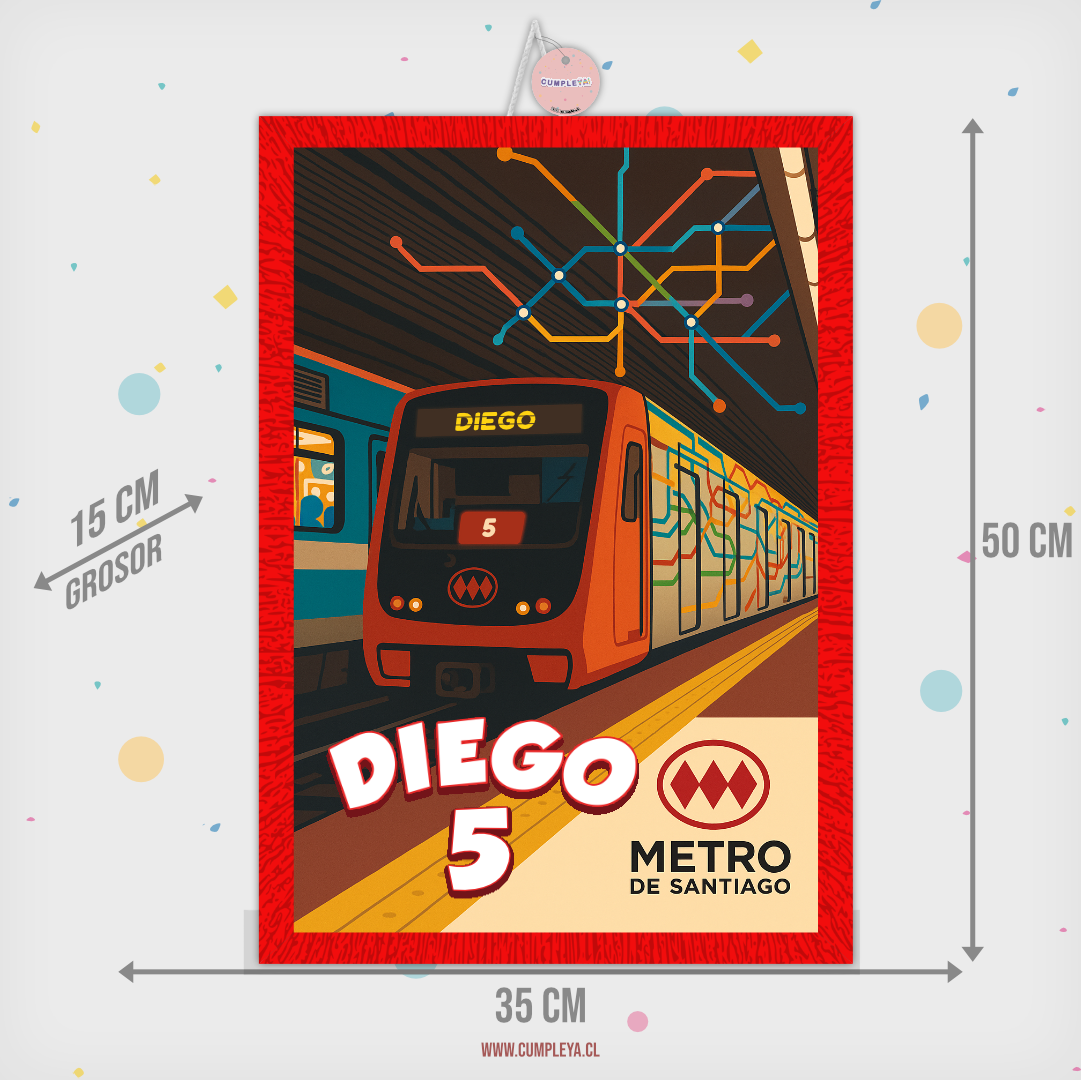 PIÑATA 40 CM RECTANGULAR LOGO METRO SANTIAGO