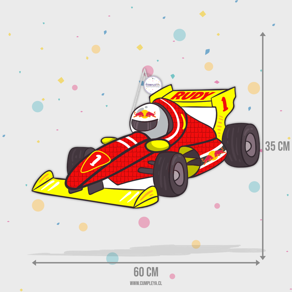PIÑATA AUTO FORMULA 1 REDBULL 60CM PREMIUM