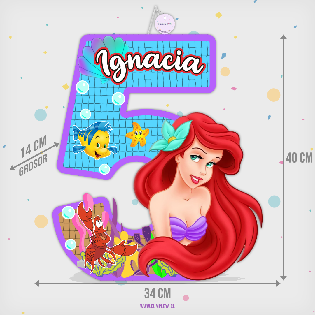 PIÑATA NUMERO 5 DE SIRENITA 40CM PREMIUM