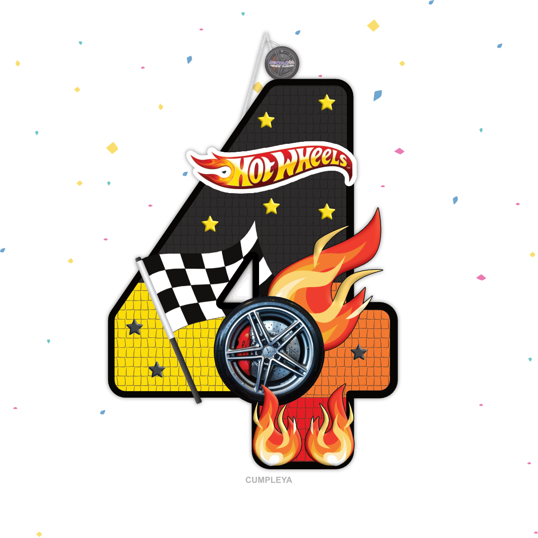 PIÑATA NUMERO 4 DE HOT WHELLS 60CM PREMIUM