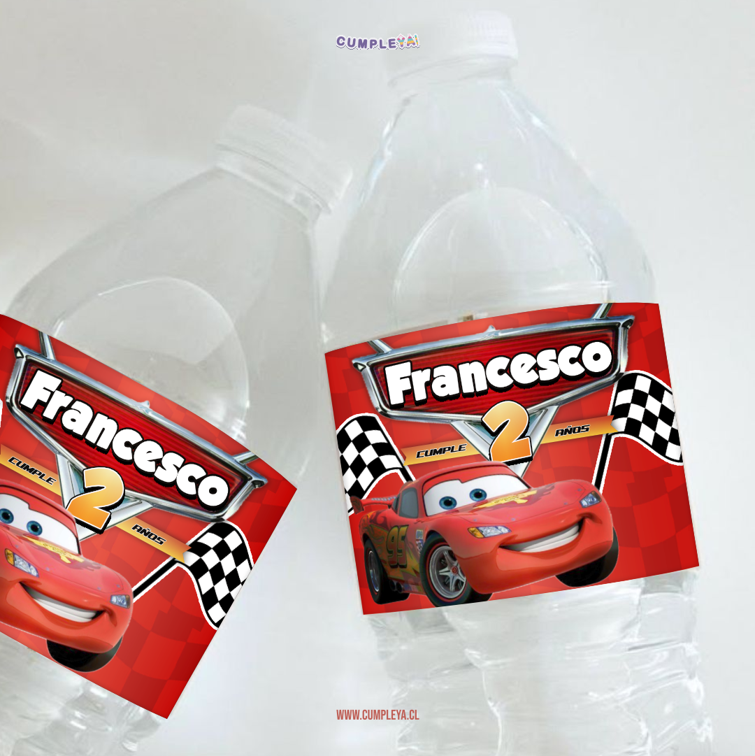 STICKERS CARS PARA BOTELLA 250ML 18X3, 5CM SET 12U