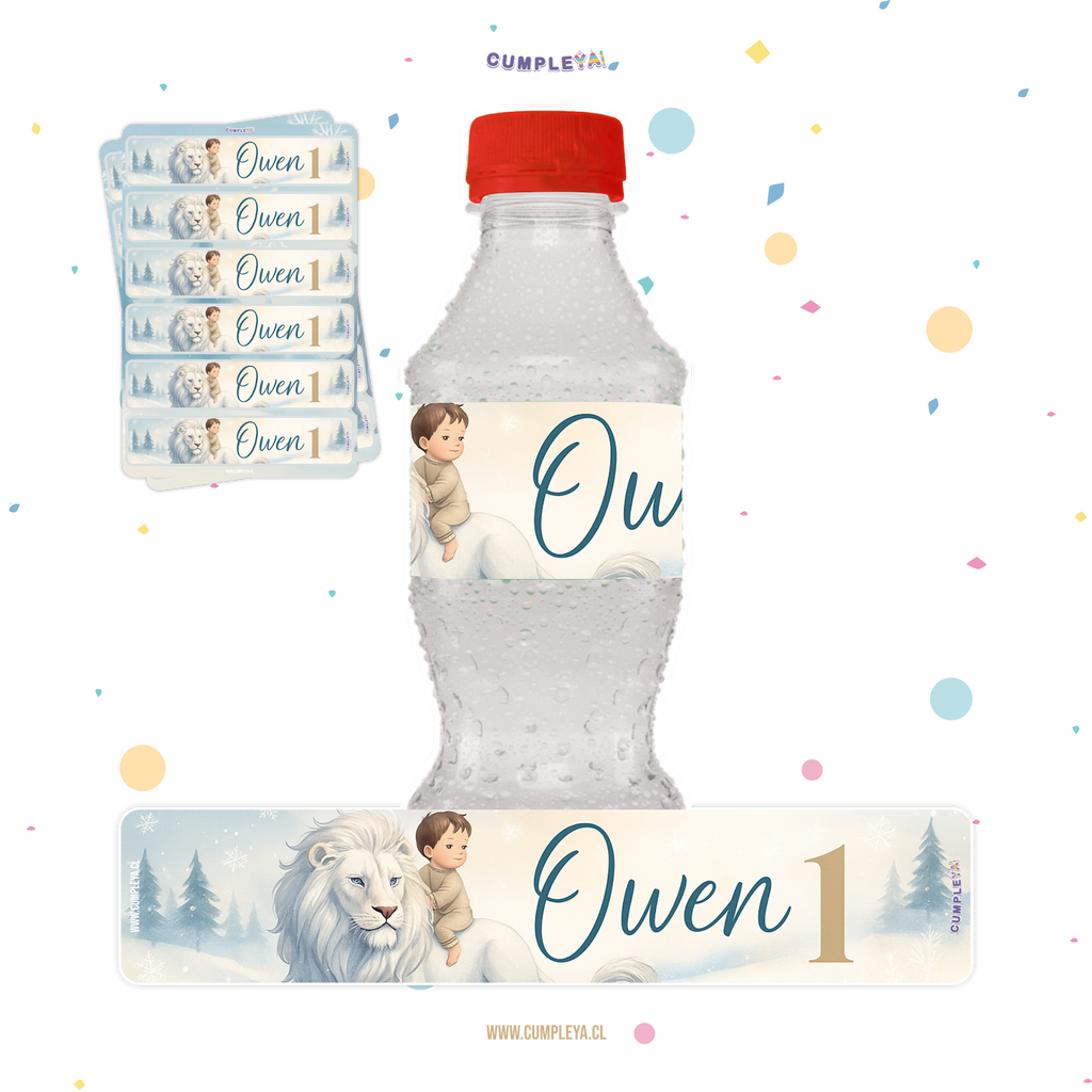 STICKER LEON PARA BOTELLA 250ML 18X3, 5CM SET 12U TEMÁTICO