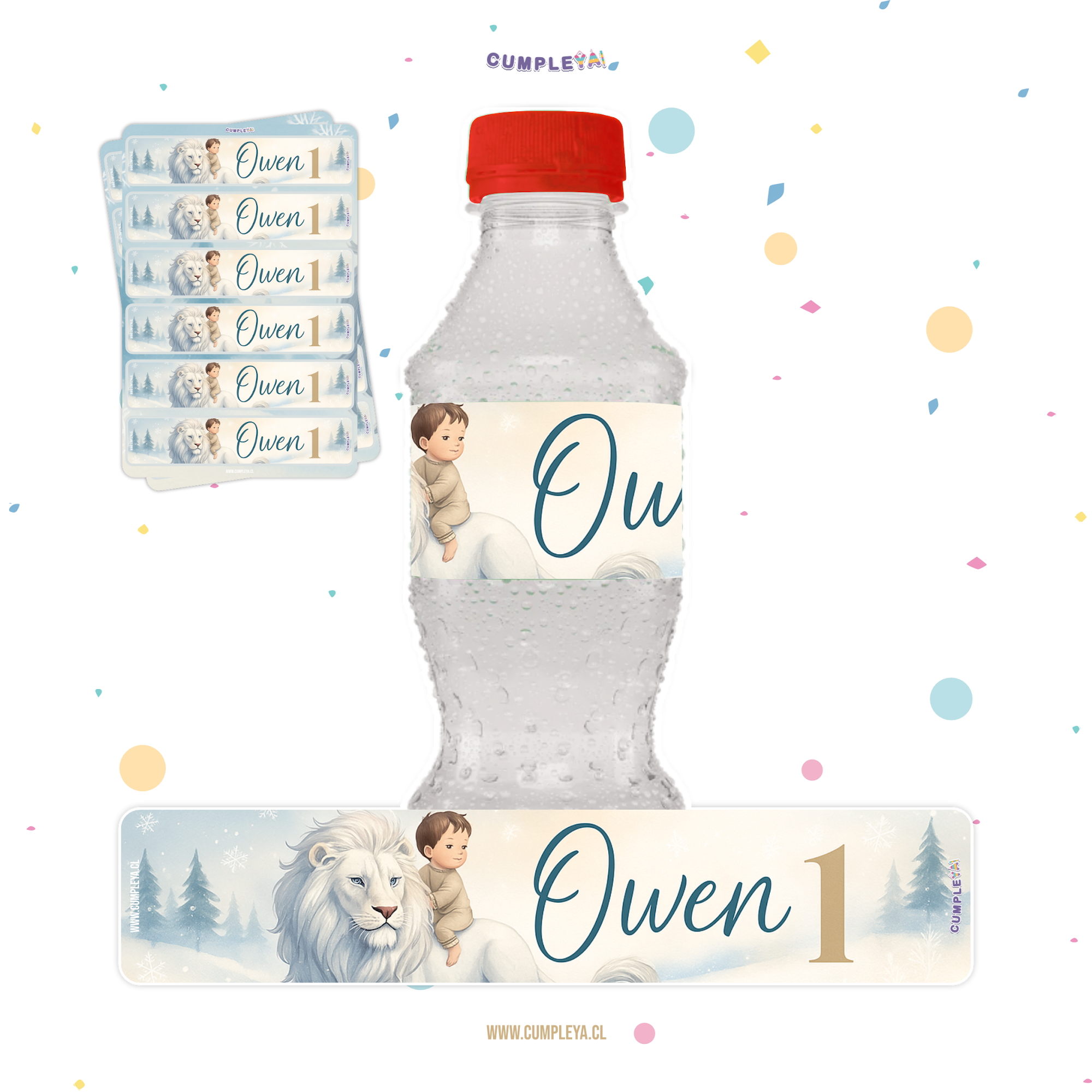 STICKER LEON PARA BOTELLA 250ML 18X3, 5CM SET 12U TEMÁTICO