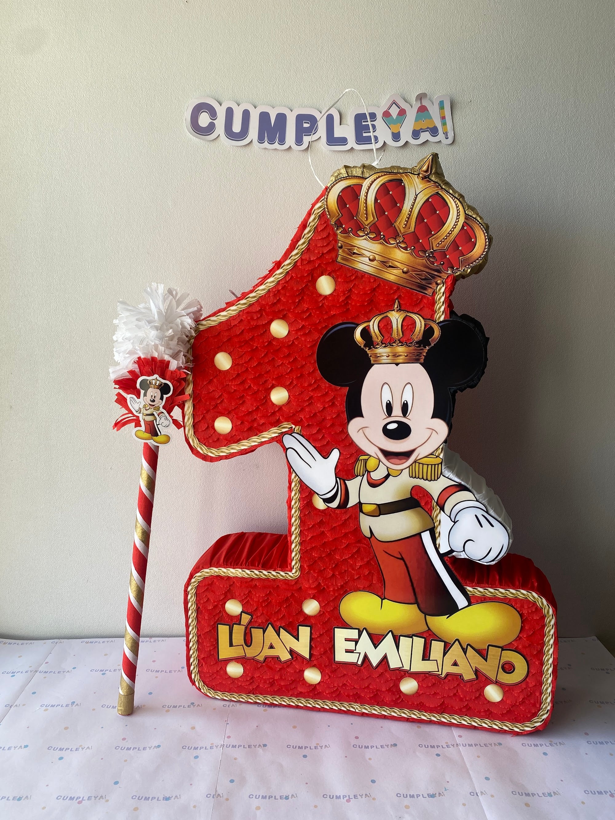 PIÑATA MICKEY REY ROJO NUMERO 1 60CM PREMIUM