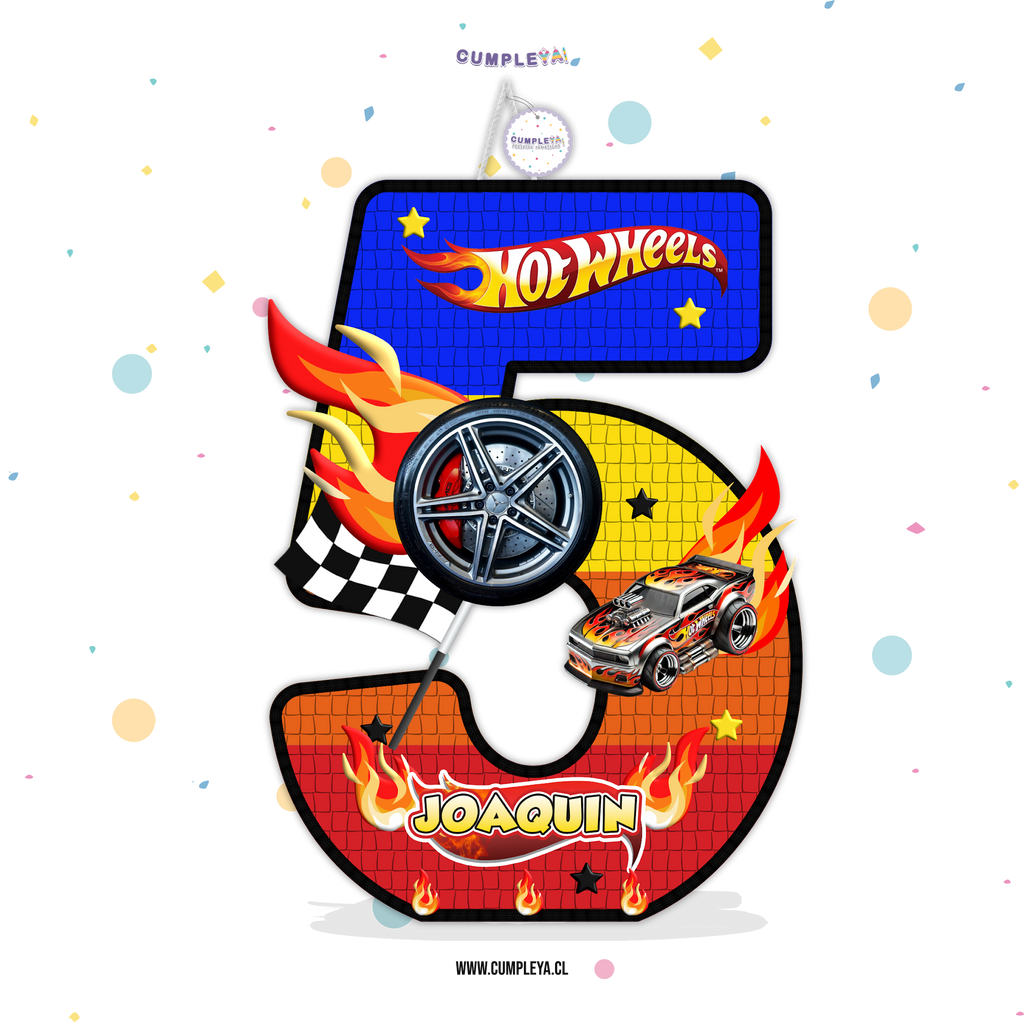 PIÑATA NUMERO 5 HOT WHEELS 40CM PREMIUM