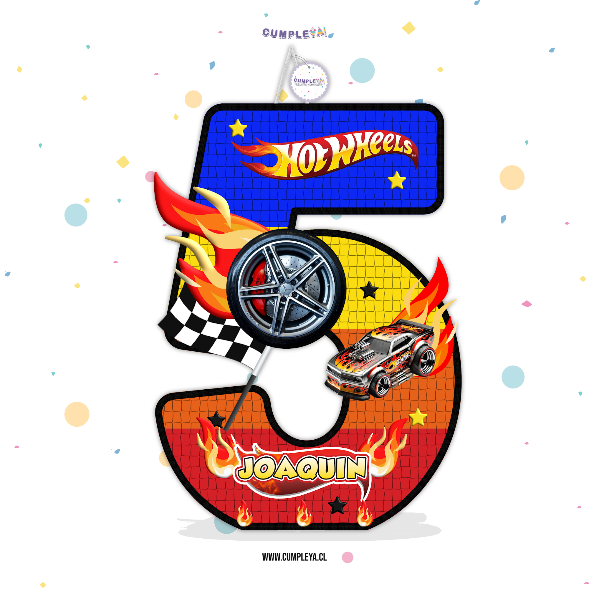 PIÑATA NUMERO 5 HOT WHEELS 40CM PREMIUM