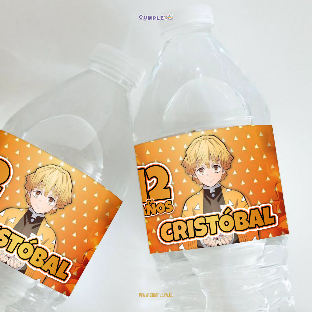 STICKER ZENITSU AGATSUMA PARA BOTELLA 250ML 18X3, 5CM SET 12U