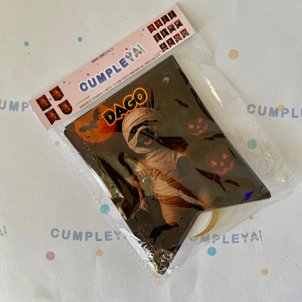 BANDERIN PERRITO POMERANIA HALLOWEEN FOTOGRAFÍA 12 MESES 11X14CM