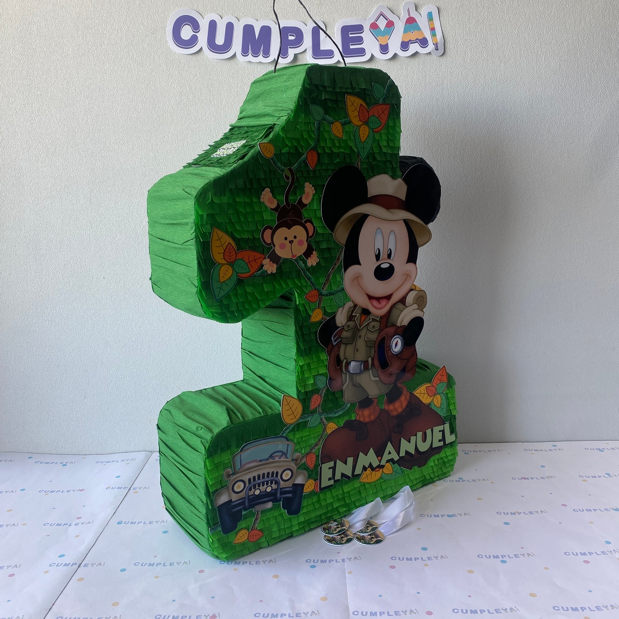 PIÑATA NÚMERO 1 CON MICKEY SAFARI 60CM PREMIUM