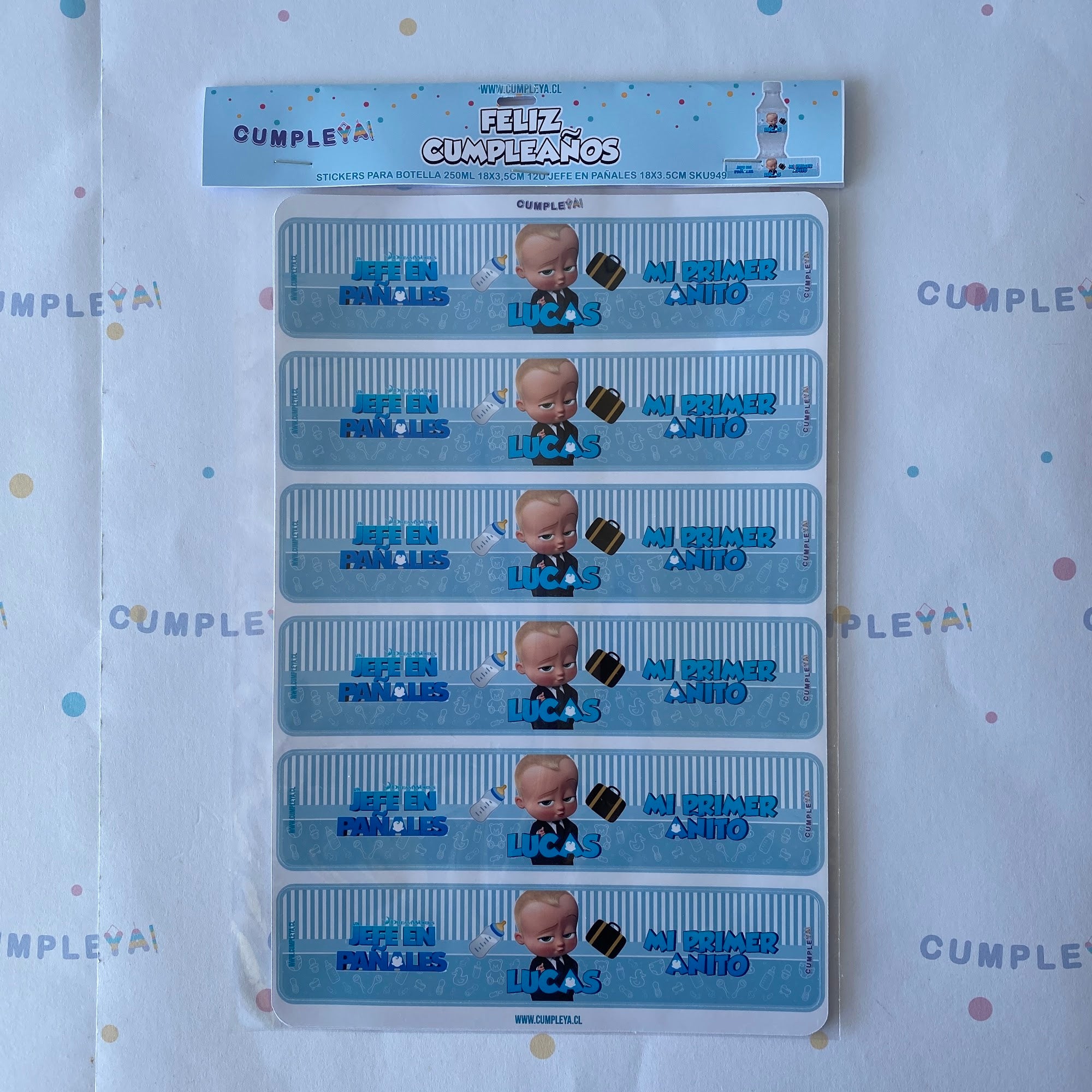 STICKER PARA BOTELLA 12 U JEFE EN PAÑALES