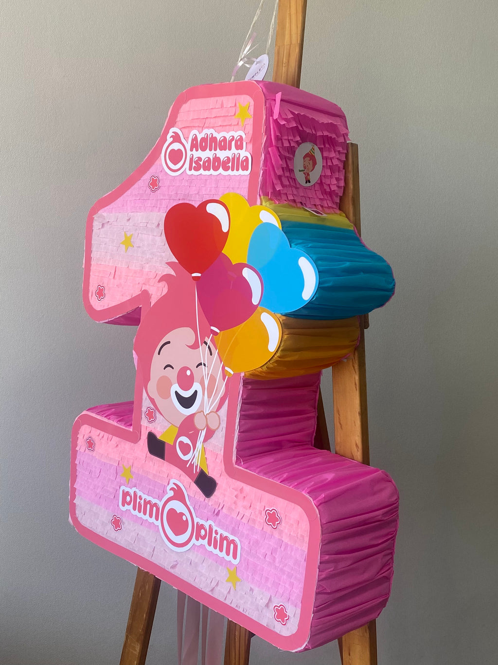 PIÑATA PLIM PLIM ROSADO NUMERO 1 60CM PREMIUM