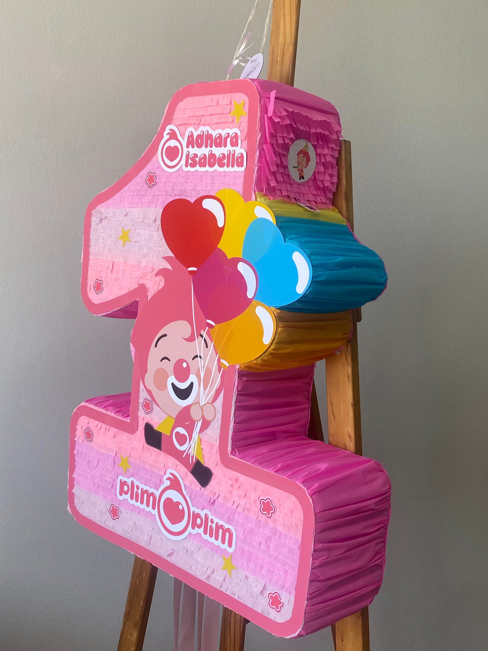 PIÑATA PLIM PLIM ROSADO NUMERO 1 60CM PREMIUM