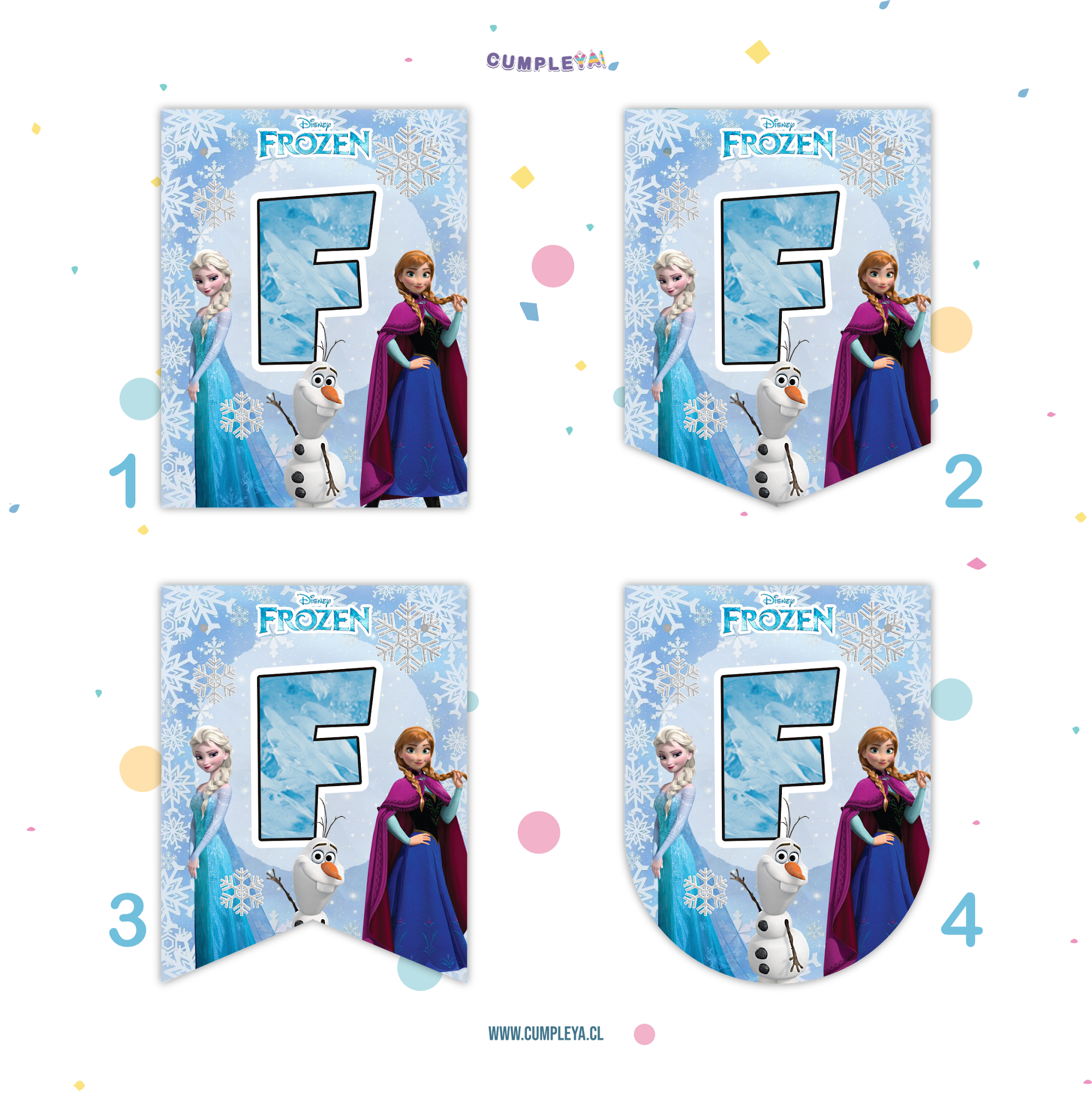 BANDERIN FROZEN FELIZ CUMPLEAÑOS 11X14CM 15U