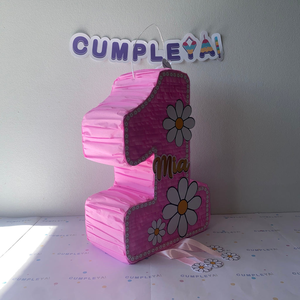 PIÑATA NUMERO 1 CON MARGARITAS 40CM PREMIUM