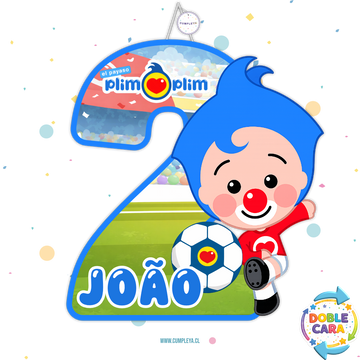 PIÑATA 40 CM NUMERO 2 CON PLIM PLIM FUTBOL
