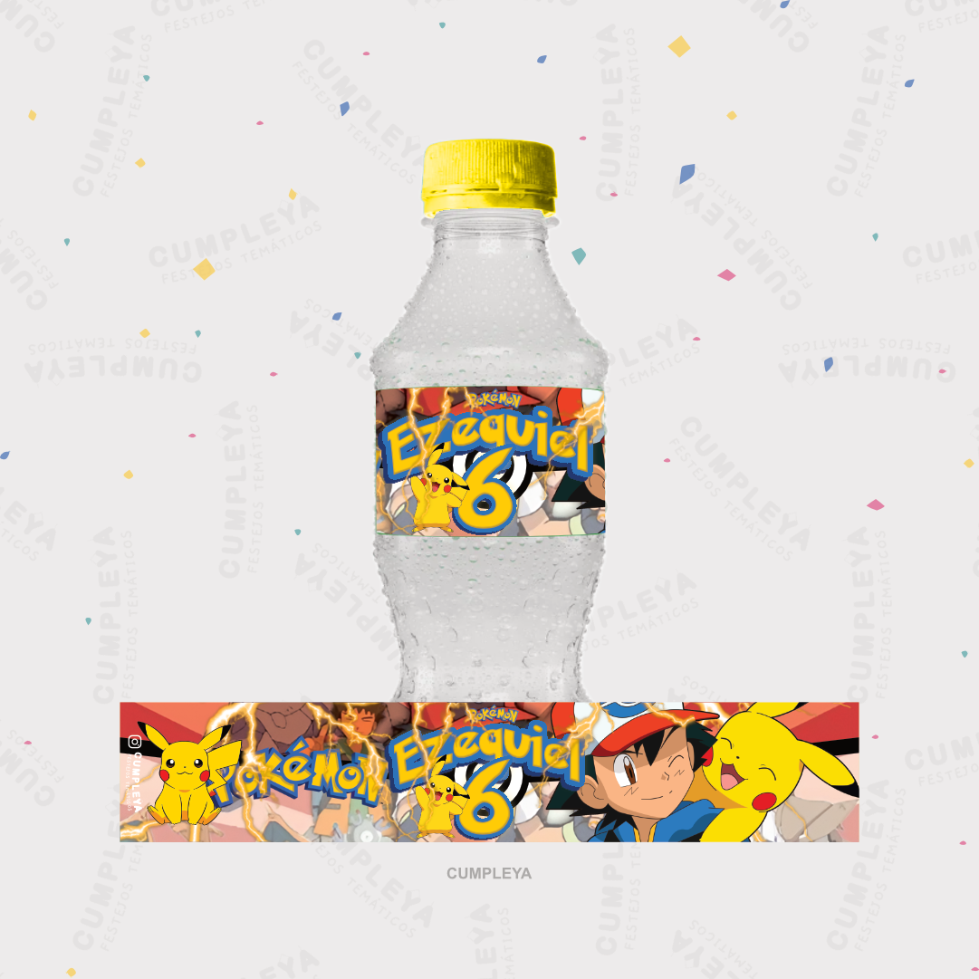 STICKER PIKACHU PARA BOTELLA 250ML 18X3, 5CM SET 12U TEMÁTICO